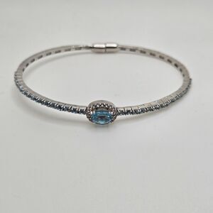 925 Sterling Silver UTC Tennis Bracelet Blue Stone Halo Magnetic Clasp 8"